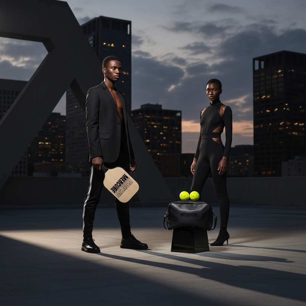 MERCURE BLK LOGO PICKLEBALL PADDLE SET INCLUDES 2 PADDLES, 2 PLASTIC BALLS, AND A CARRY BAG MERCURY MERCURE