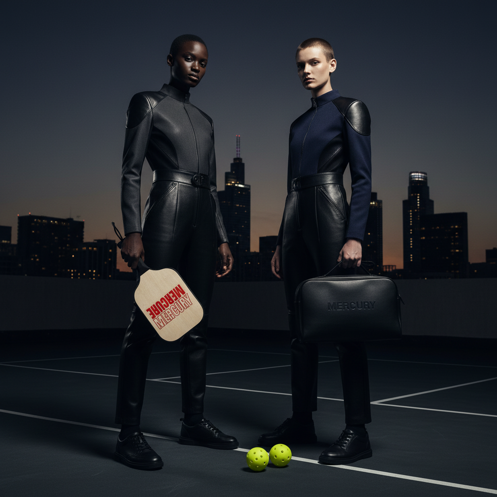 MERCURE RED LOGO PICKLEBALL PADDLE SET INCLUDES 2 PADDLES, 2 PLASTIC BALLS, AND A CARRY BAG MERCURY MERCURE