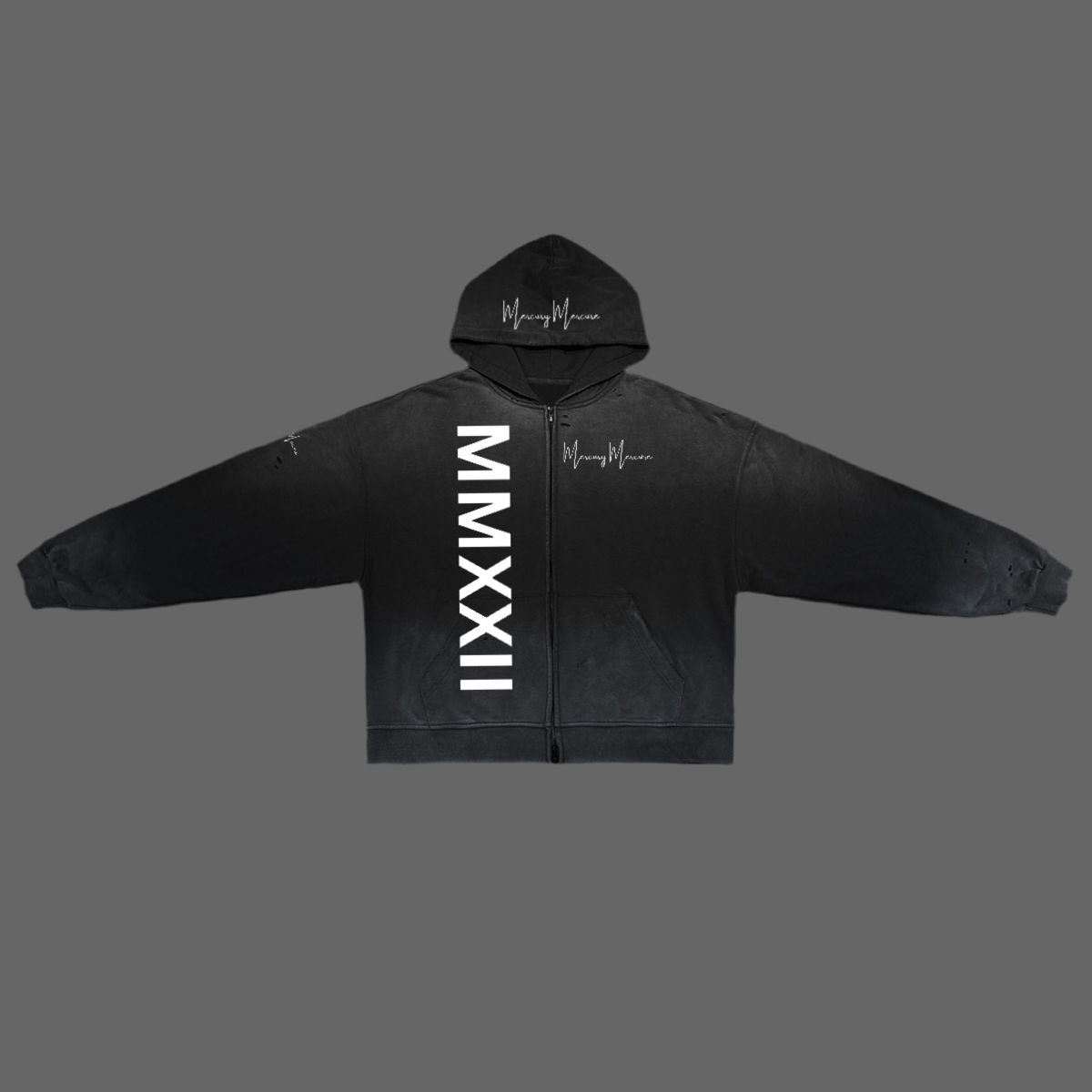 Unisex Washed Distressed Dystopian Streetwear Zip-Up Hoodie(420GSM) MERCURY MERCURE