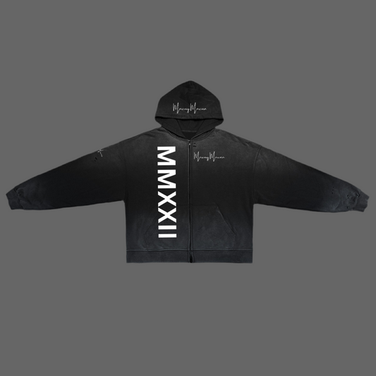 Unisex Washed Distressed Dystopian Streetwear Zip-Up Hoodie(420GSM) MERCURY MERCURE