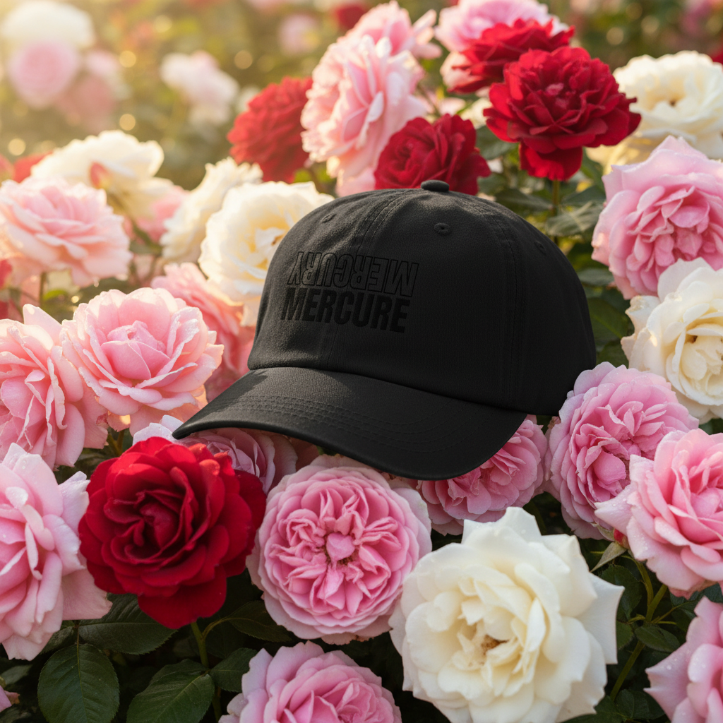 MERCURE BLK on BLK Dad Hat – Rose Garden